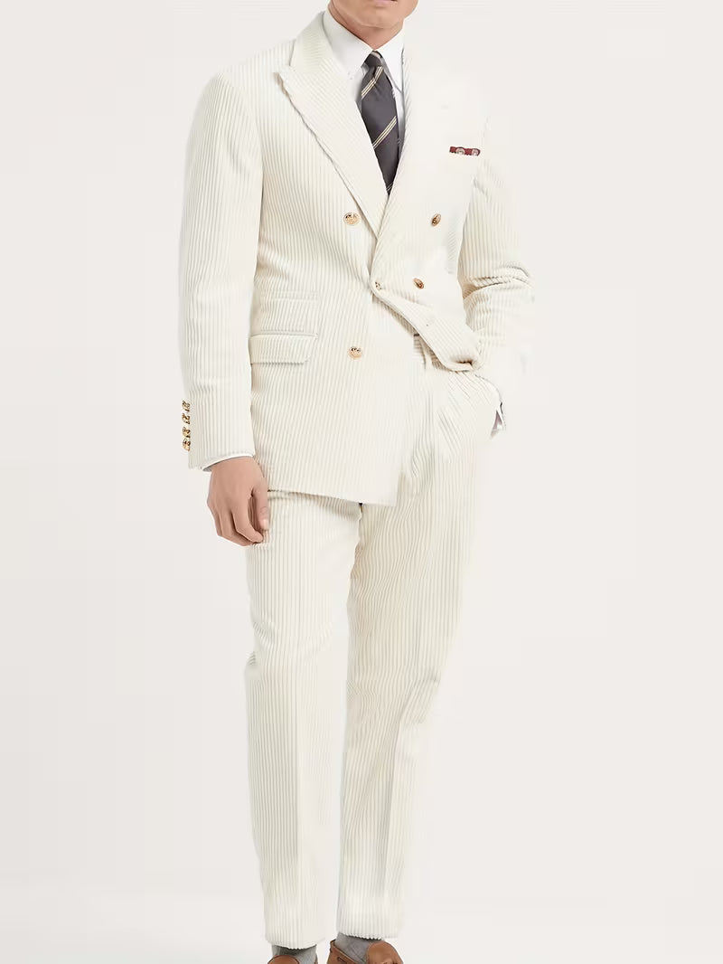 SuitAura Classic Ivory Corduroy Men’s Two-Piece Suit
