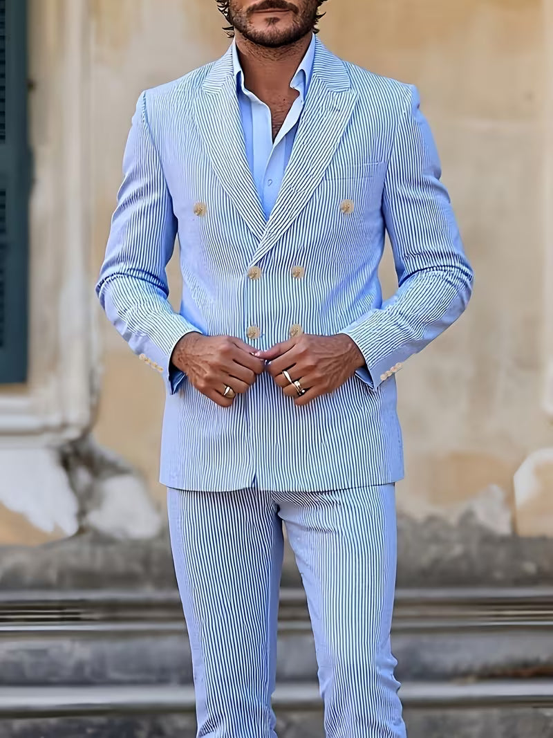 SuitAura Summer Light Blue Men’s Two-Piece Suit